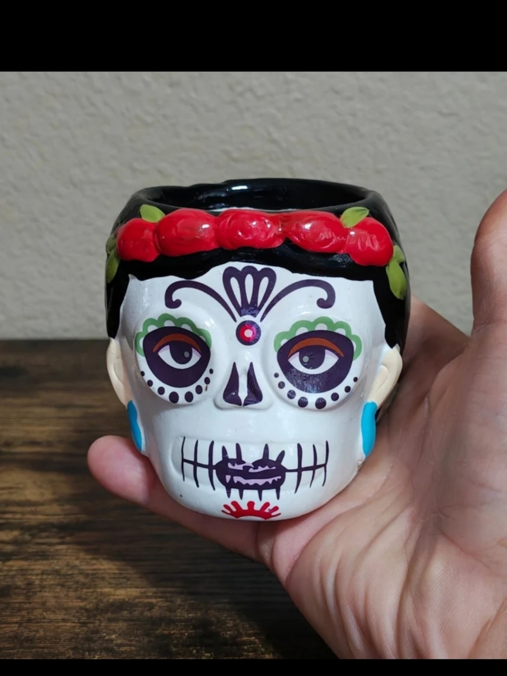 Hand Painted Sugar Skull/Day of The Dead Ceramic 10 oz Planter/Cup